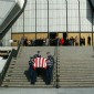 Flag draped casket chapel steps